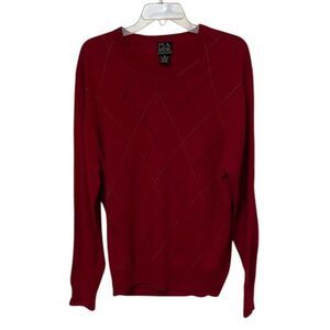 Jos A Bank Red Wool Argyle Sweater Mens Size Medium Preppy Winter Holiday